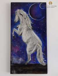 Obraz fantastyczny ręcznie malowany na desce koń fantasy rękodzieło