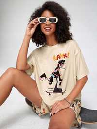 Komplet Letni Streetwear Beżowy T-Shirt + Spodenki Shein Xs 34