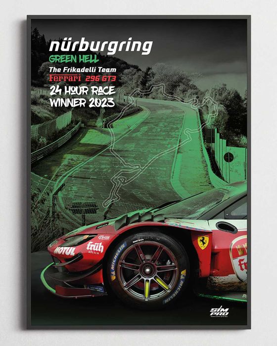 Plakat A3 / A2 Nürburgring Ferrari 296 GT3 Frikadelli Racing 24h