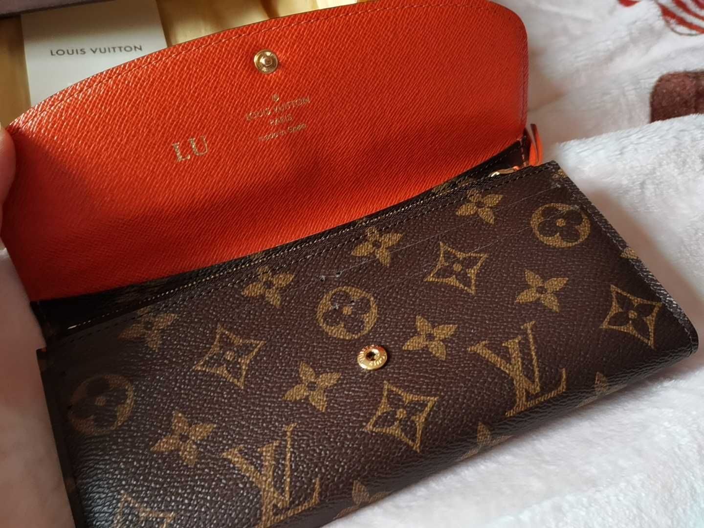 Portfel LV Long Tote z pomarańczową klamrą