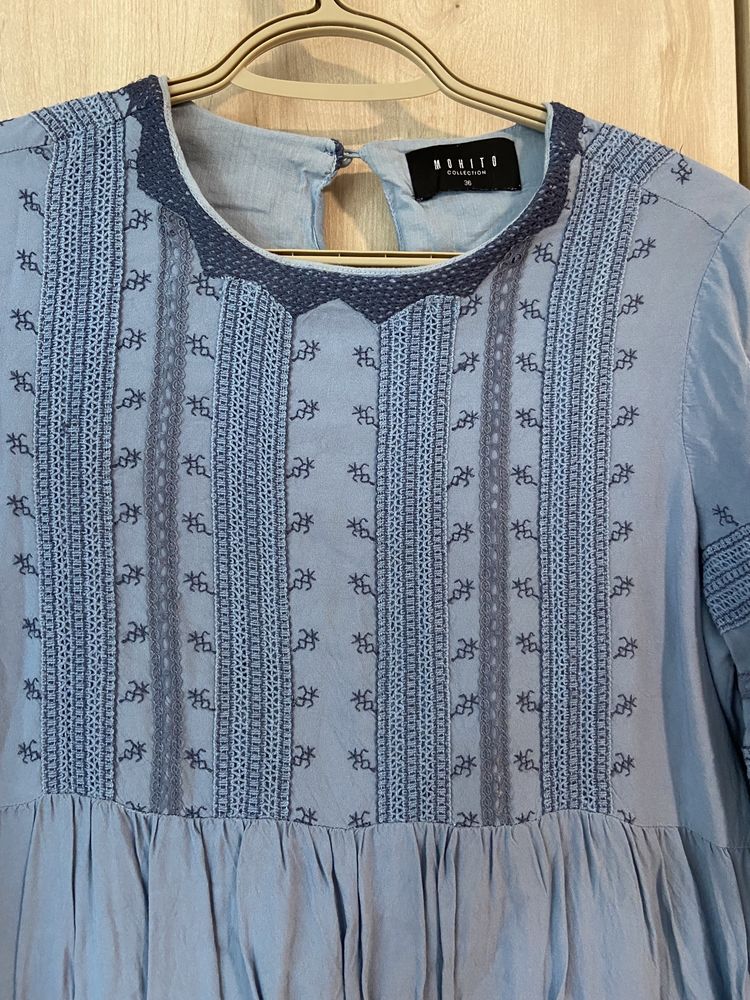 Mohito 36 niebieska sukienka rękaw wiskoza boho miękka lato Vintage