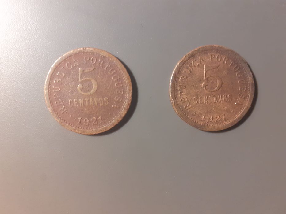 lote de 2 moedas 5 centavos 1921  1ª Republica Portuguesa