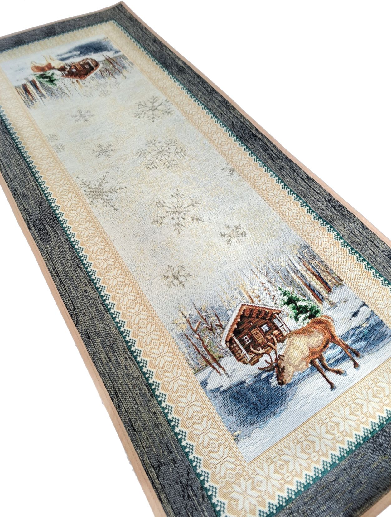 Bieżnik świąteczny gobelinowy zimowy z jeleniem 40x100 cm V09