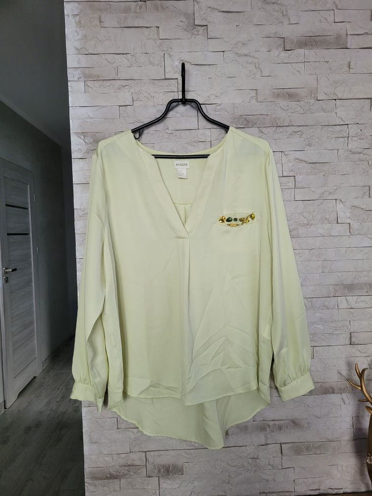 Nowa luźna lekka koszula dekolt V z kamykami tył dłuższy H&M XL