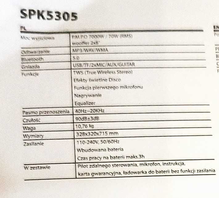 Przenośny zestaw muzyczny  Manta SPK 5035