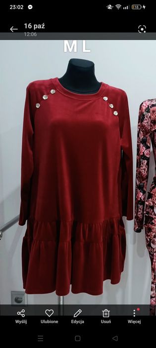 Bordowa welurowa sukienka L/XL święta sesja