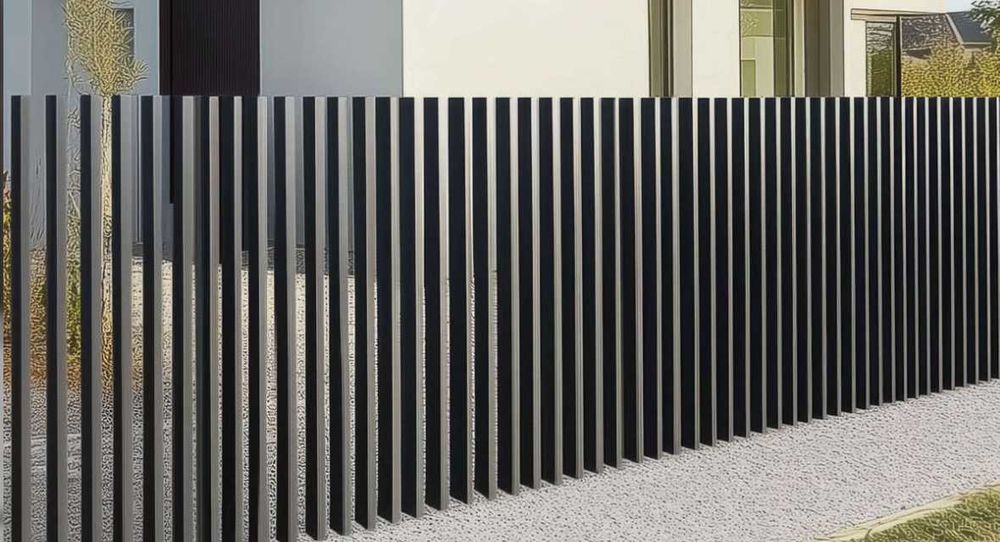 Ogrodzenie palisadowe, grzebieniowe, betonowe przęsła furtki multibox