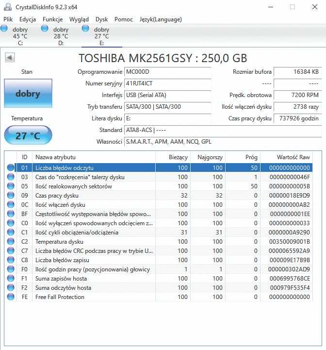 Dysk HDD 256gb Toshiba