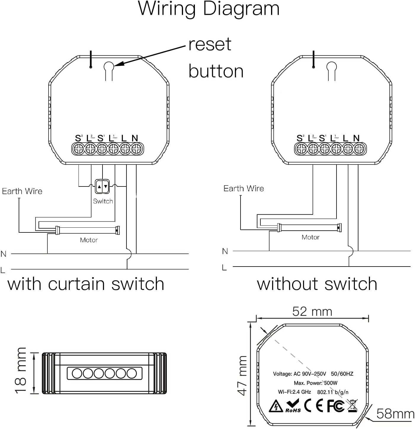 TUYA Wi-Fi Curtain Switch Mini TUYA MS-108WR Wi-Fi
