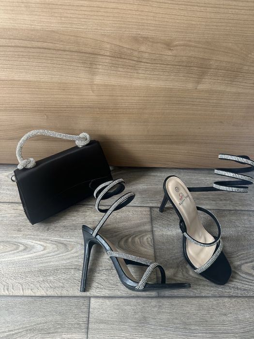 Босоножки со стразами +  Сумка женская черная