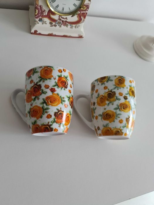 2 piękne kubki w róże pomarańczowe żółte filiżanka kubek nowe