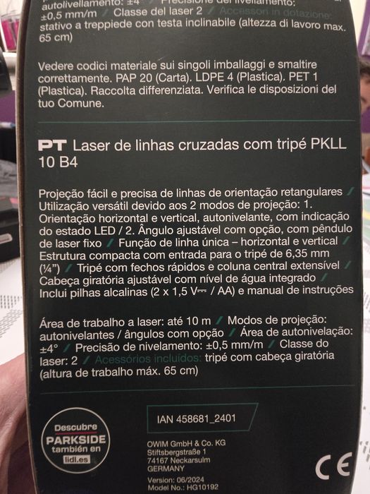 Nível de laser de linha cruzada com tripé parkside