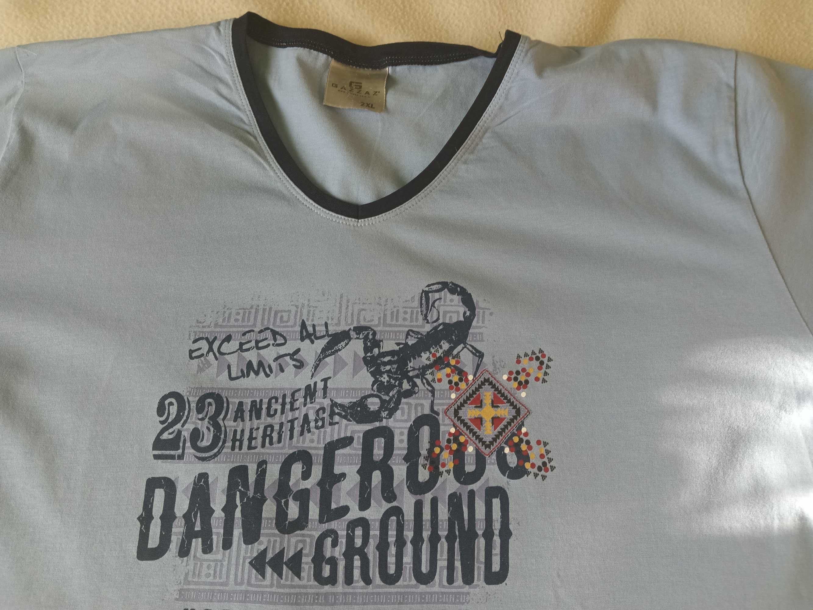 T-shirt męski niebieski z kolorowym nadrukiem XL