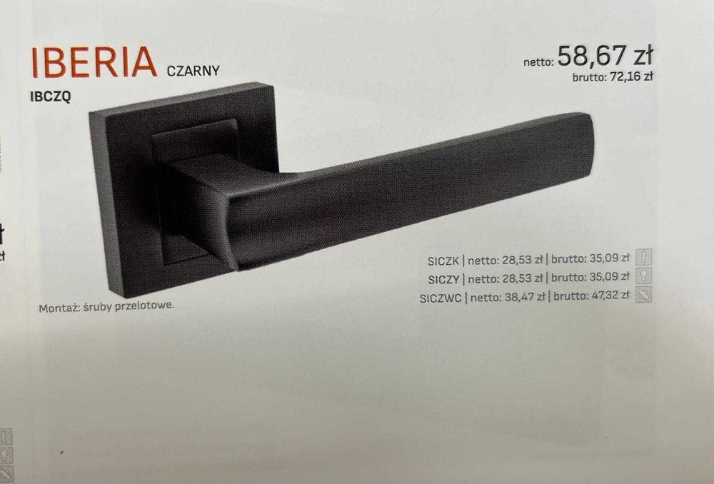 Klamka Iberia czarna, rozeta kwadratowa 7 szt