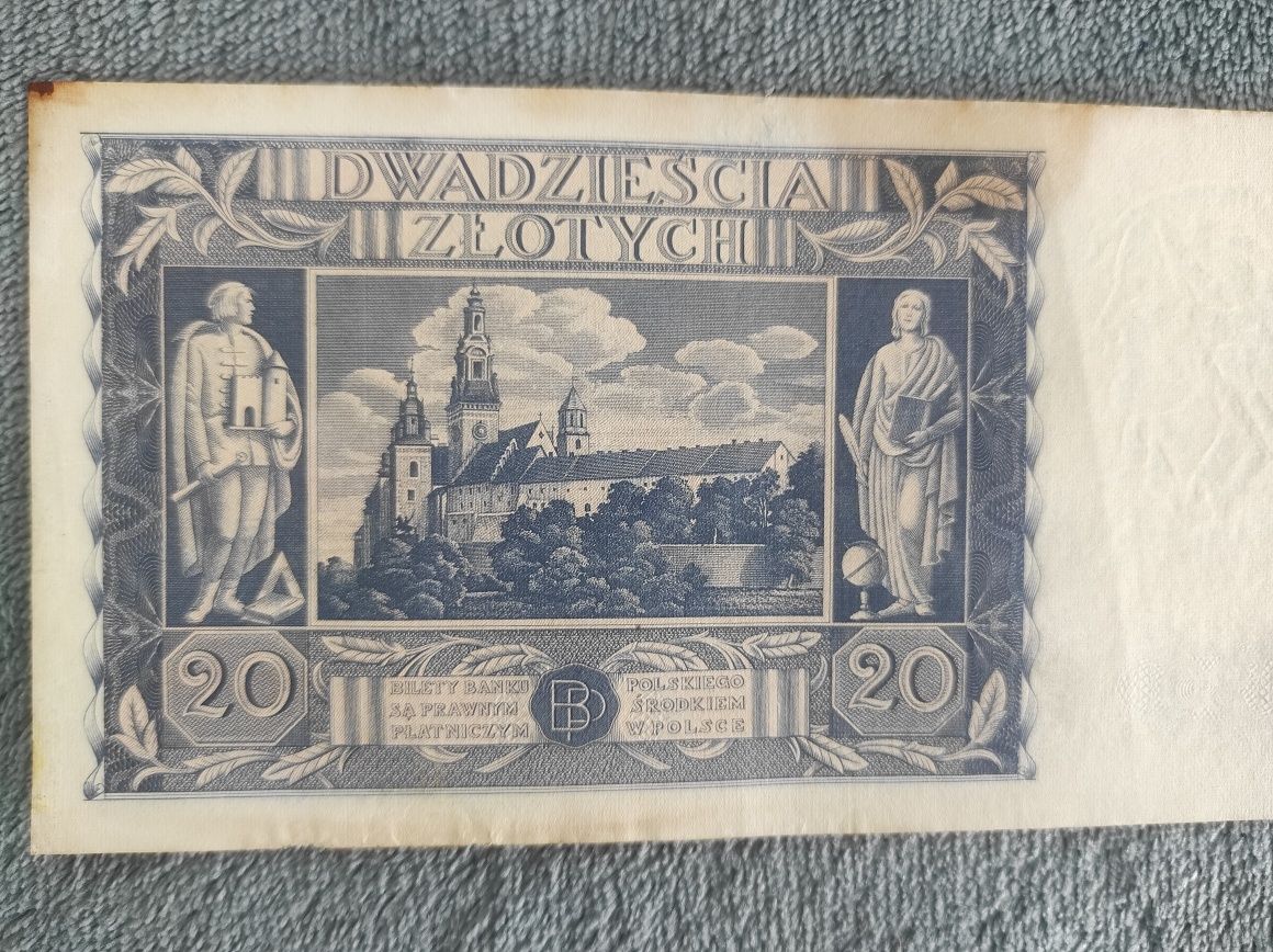 Stary banknot Polska 20 zł 1936 r Rzeczpospolita.