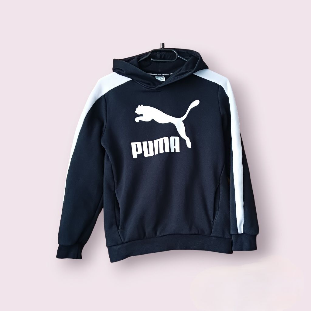 Bluza puma 152 z kapturem i kieszeniami  czarno biala