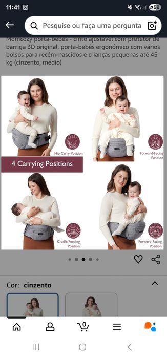 Assento para bebé - bebamour Hipseat 3 em 1 – Cinzento Claro