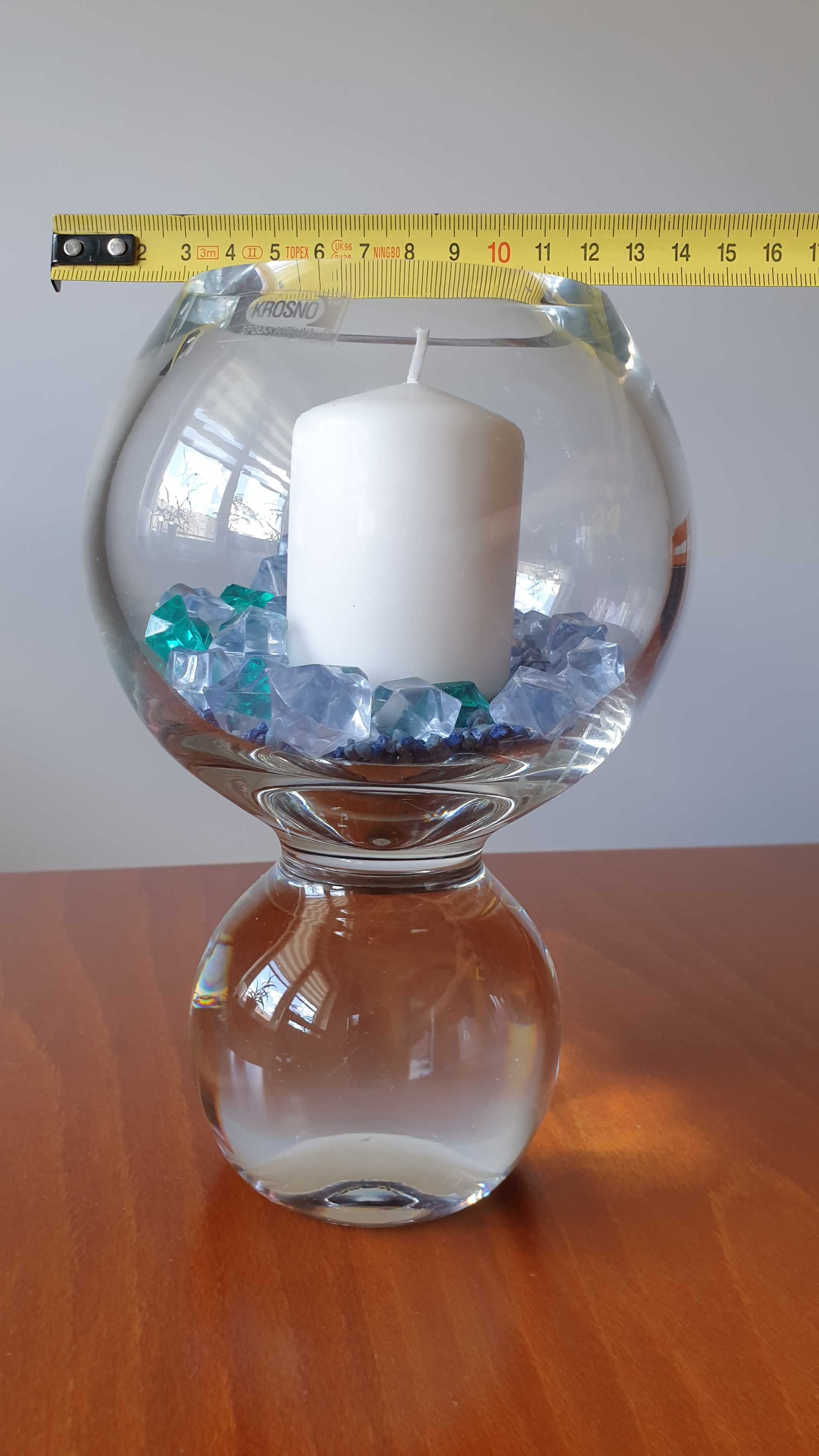 Rękodzieło KROSNO wazon, dekoracja, świecznik ozdoba grube 1 cm szkło