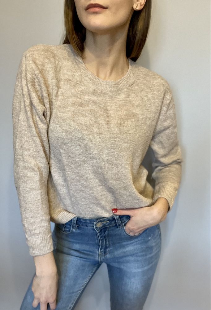 Brązowy sweter S beżowy wełna H&M vintage