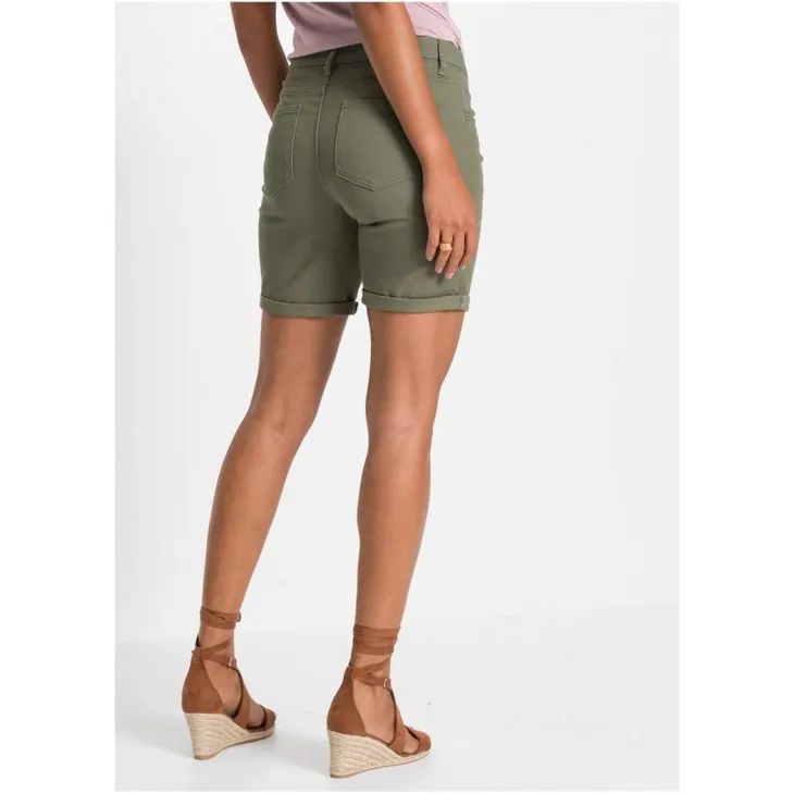 bonprix khaki krótkie wiosenne letnie podwijane spodenki 34-36