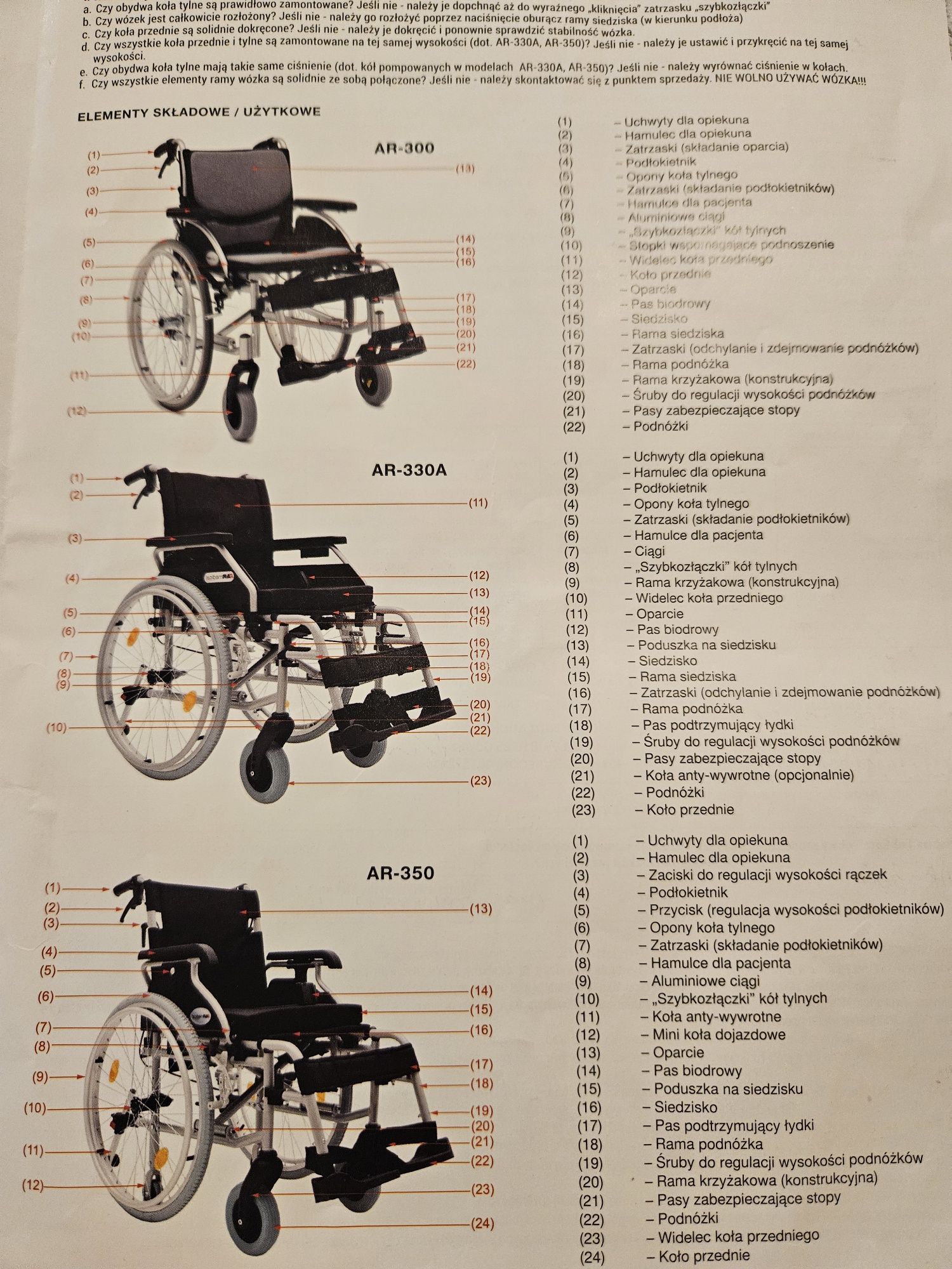 Wózek inwalidzki aluminiowy prestige AR - 350