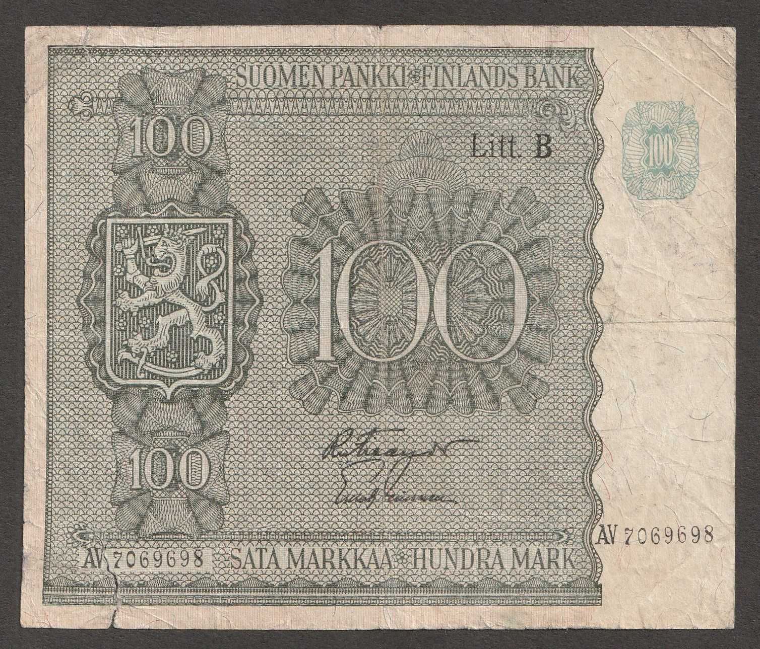 Finlandia 100 markkaa marek 1945