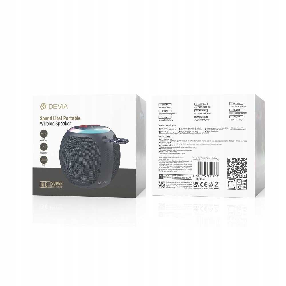 Bezprzewodowy głośnik bluetooth Devia v5.3 5W RGB wieszak + radio FM