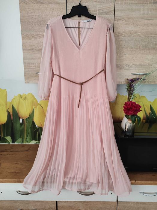 Wizytowa plisowana zwiewna sukienka midi Ellos rozmiar 46/48 poliester