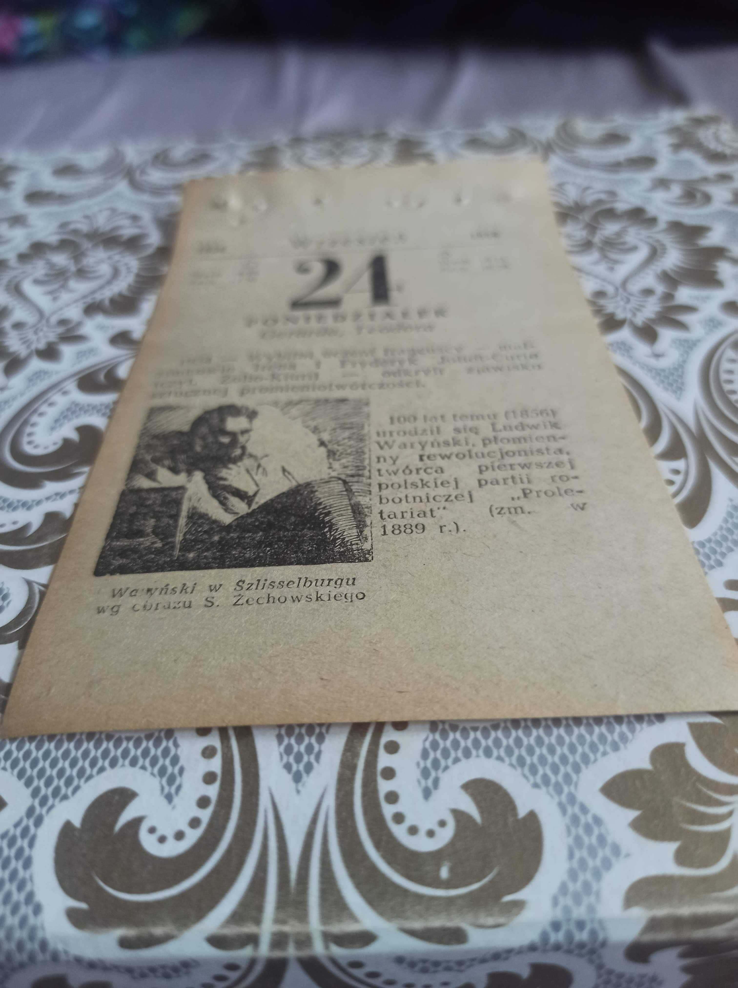 1956 rok kartki z kalendarza zdzieraka kartka z kalendarza oryginał