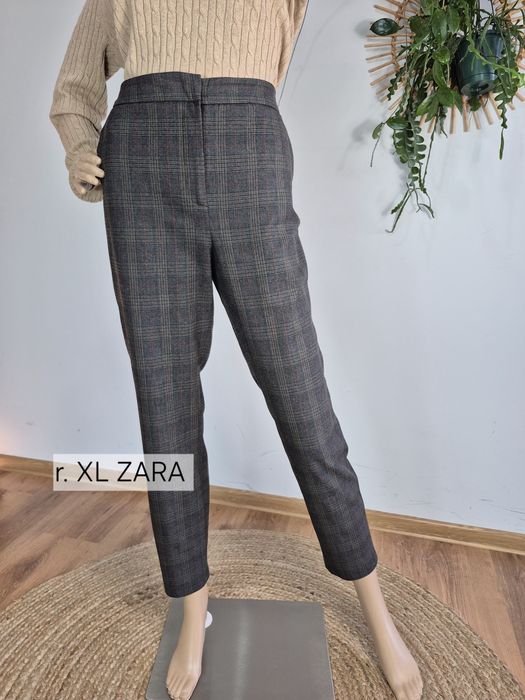 Zara Woman klasyczne spodnie damskie cygaretki w kratę XL