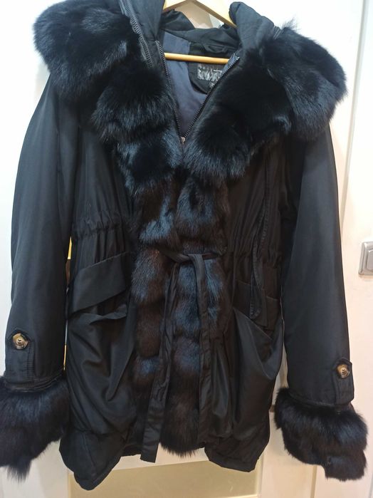 Kurtka puchowa parka z obszyciami futro naturalne z lisa L XL