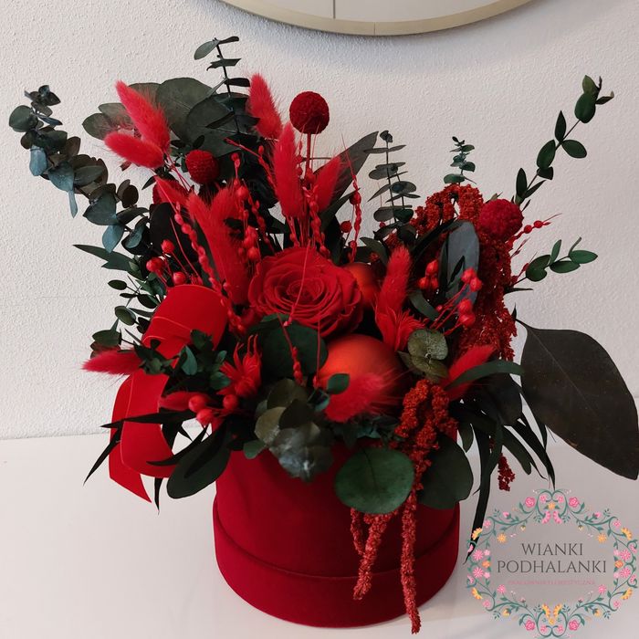 Box Flower Box świąteczny stroik ozdoba na stół komodę czerwony