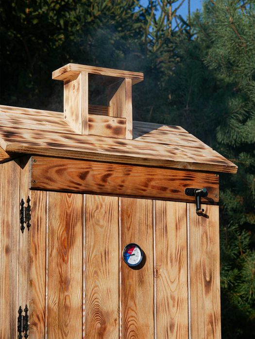 Wędzarnia drewniana ogrodowa podwójna opalana, komplet wędzarniczy.