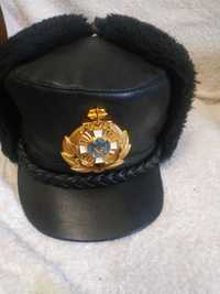 Полицейская шапка-ушанка. Эко-кожа