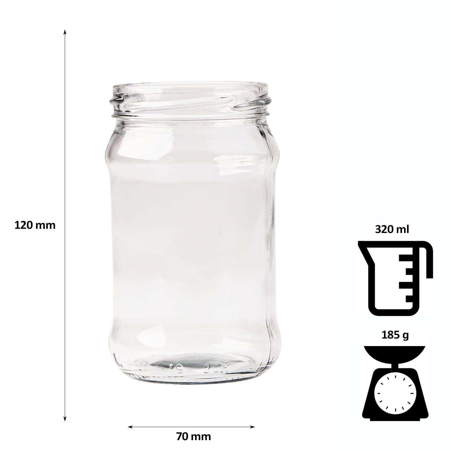 50x Słoik szklany 320 ml z zakrętką na miód, przetwory, dżemy