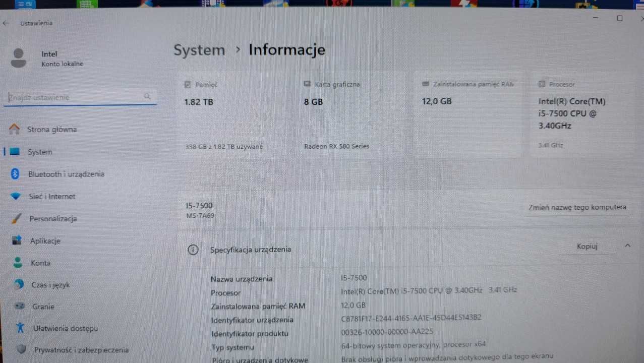 Komputer Gamingowy Titan i5-7500, 12GB DDR4, RX 580 8GB i 1,80 TB