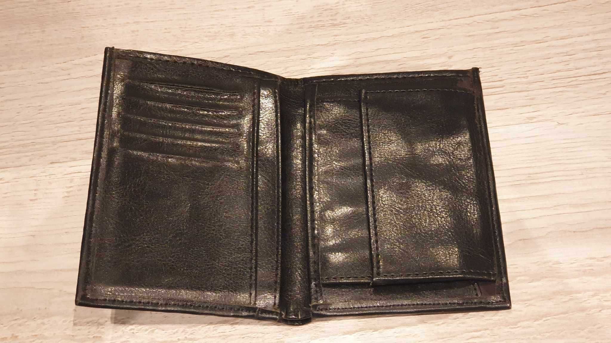 Portfel skórzany czarny monety banknoty karty elegancka galanteria