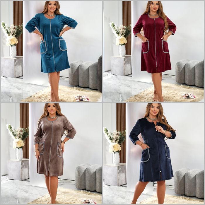 Однотонный велюровый халат