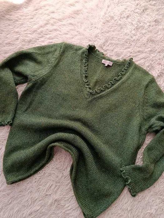 Sweter damski Per Una XL zielony butelkowy elegancki ciepły