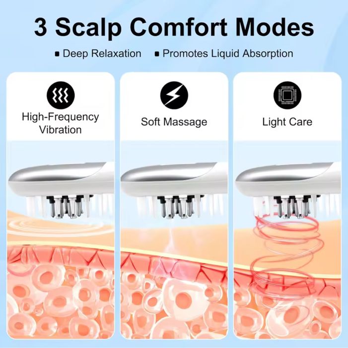 Електричний масажний гребінець з вібрацією та EMS проти випадання