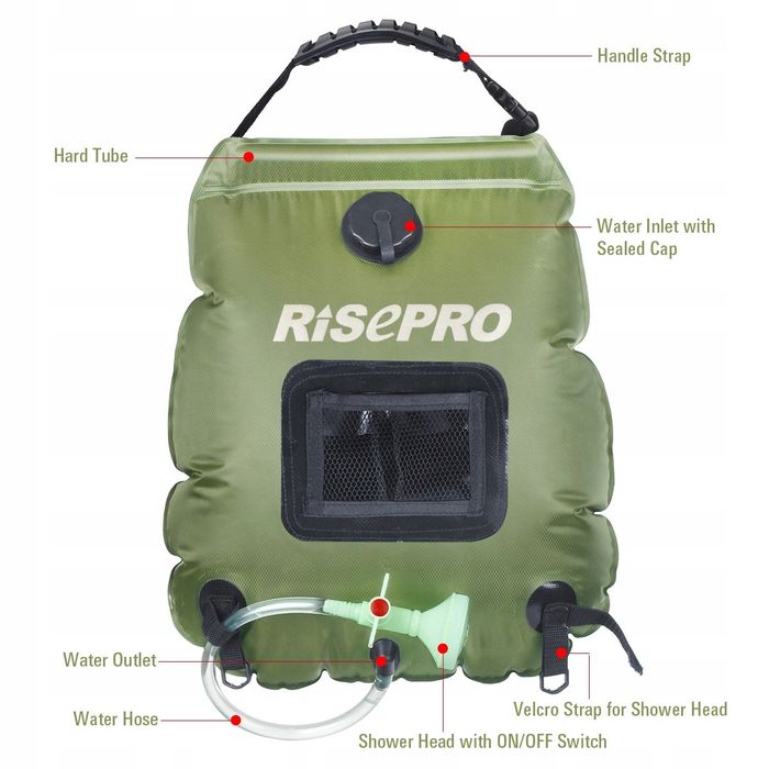 RisePro Prysznic Solarny Przenośny Turystyczny 20L