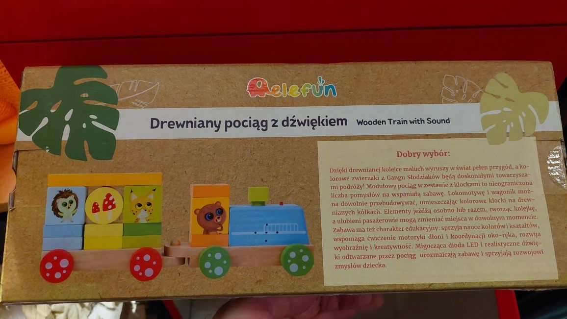 Drewniany pociąg z dźwiękiem, gang, Montessori, nowy