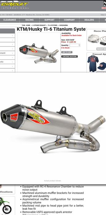 Wydech tłumik tytanowy pro circuit T-6 ktm sxf 450 husqvarna FC