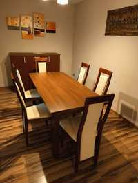 Stół rozkładany, 12 krzeseł, komoda, stolik kawowy