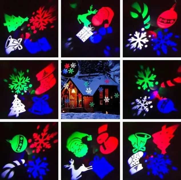 Лазерный проектор новогодний Star Shower с рисунками уличный, есть опт