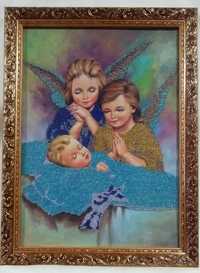 В детскую комнату картина " Ангелы" (30×40 см) вышитая бисером