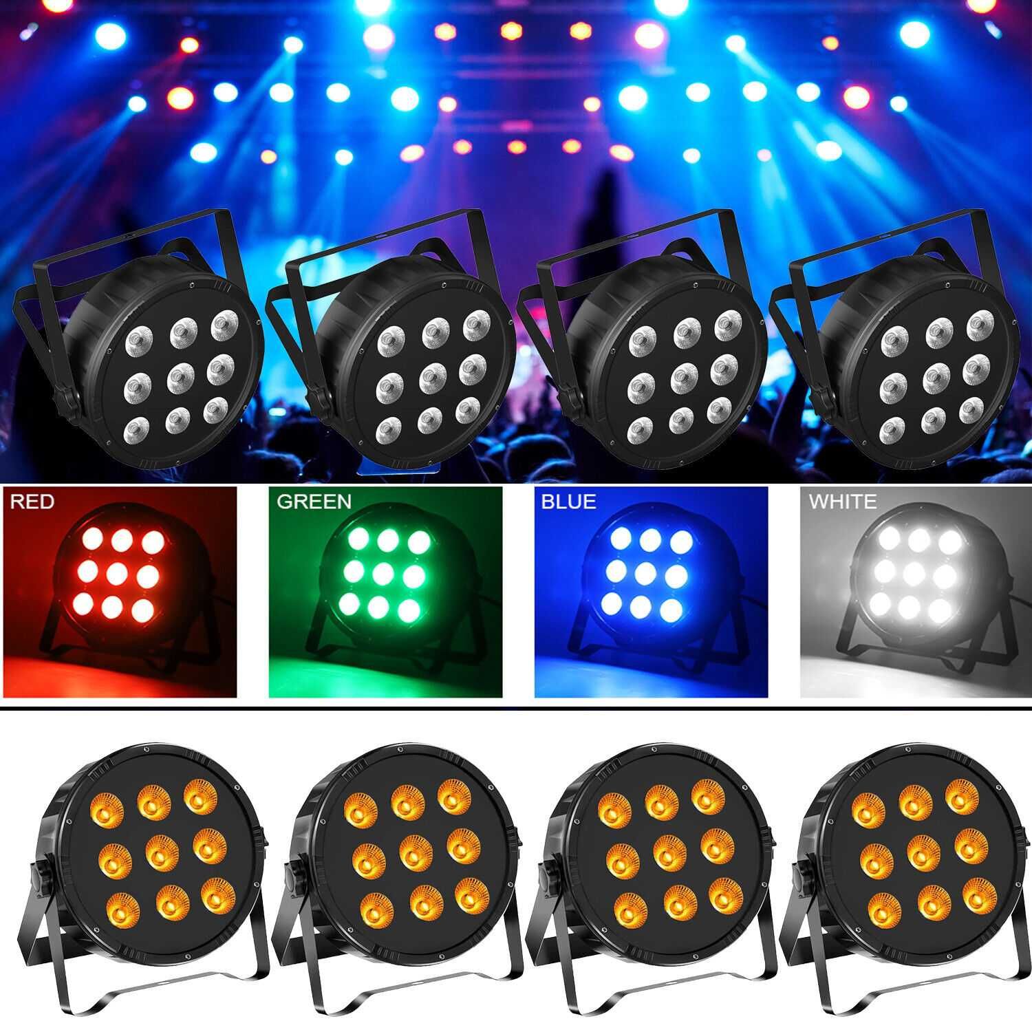 Zestaw Oświetleniowy 4 x PAR LED 9x10W + Statyw Kable DMX Mix kolorów