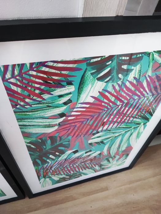 2 plakaty motyw roślinny monstera palma ramka szkło