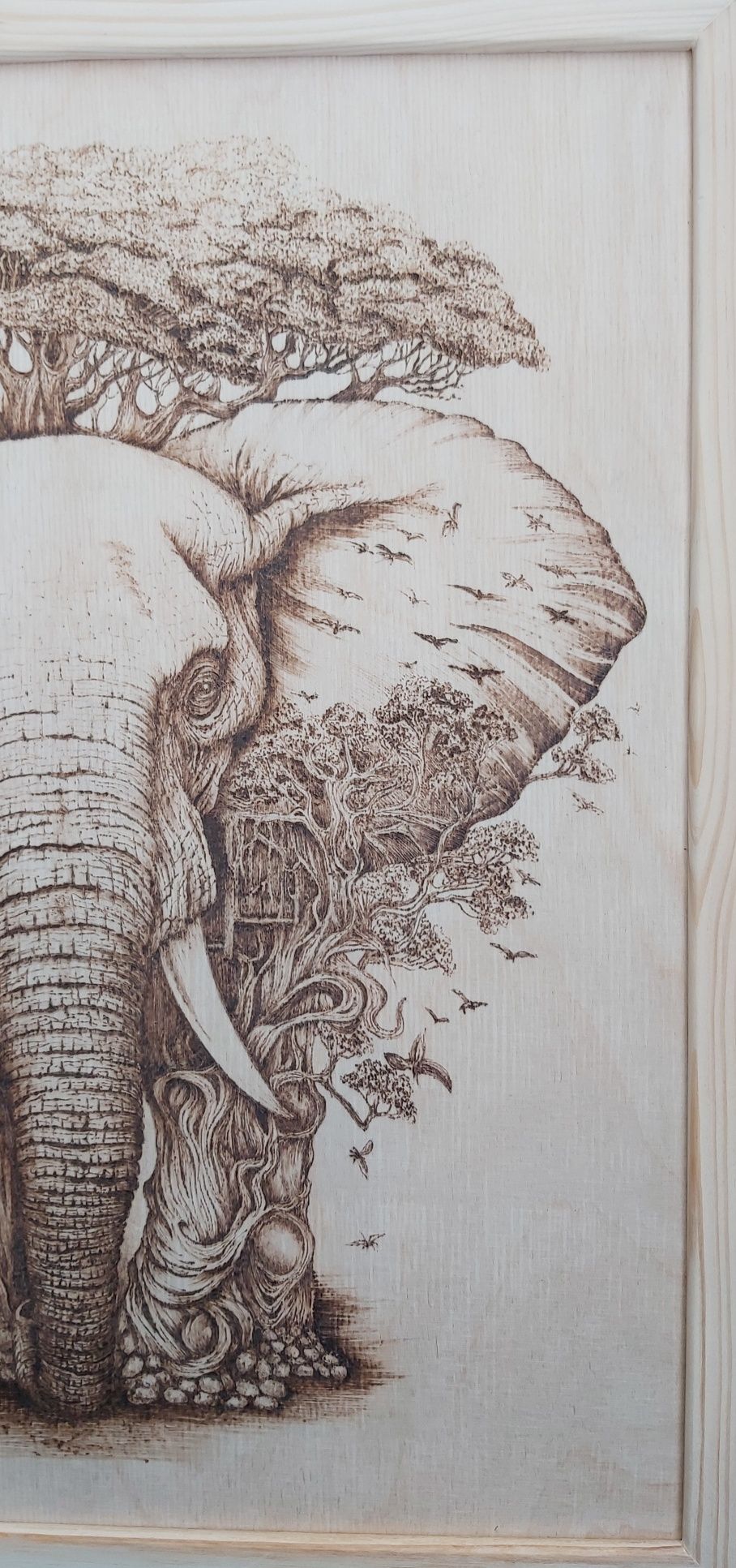 Пірографія, художнє випалювання на дереві, картина "Слон" ручна робота