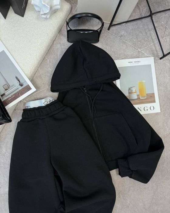 Теплий жіночий спортивний костюм Calvin Klein, зіп худі, широкі штани